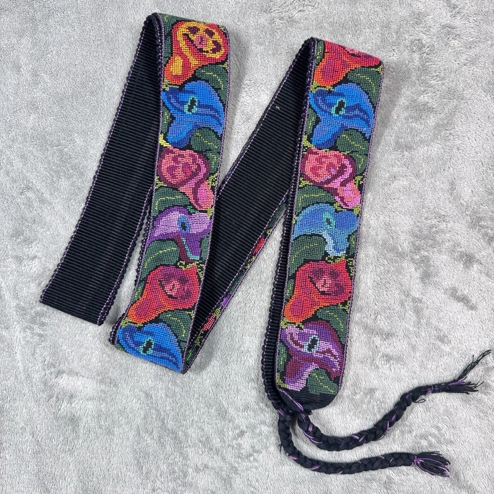 Handmade Guatemalan Floral‎ Embroidered Woven Sash Belt Boho Textile Tie
